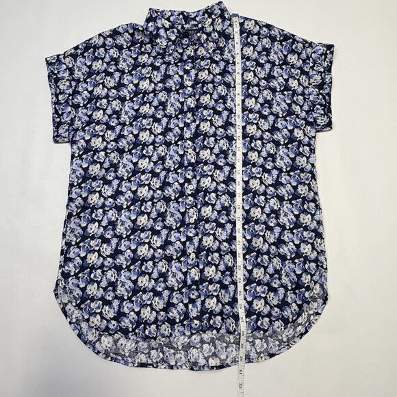 Lauren Ralph Lauren Shirt Womens Medium Blue Floral Linen Button Front Top - Picture 5 of 13